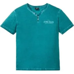 bonprix Henleyshirt, Kurzarm in gewaschener Optik aus reiner Bio-Baumwollepetrol 52Herren