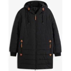 bonprix Steppjacke mit Kapuze mit Lederimitat-Details, wärmende Wattierung, Regular Fit