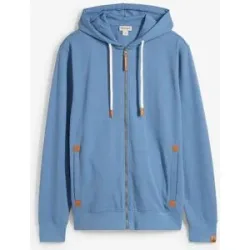 bonprix Kapuzen-Sweatjacke mit Lederimitat-Detailsblau 48Herren