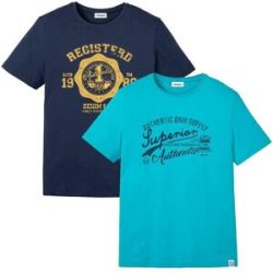 bonprix T-Shirt Packung, 2 regular fit, Kurzarm, coole Frontprints