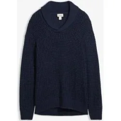 bonprix Grobstrick-Schalkragenpullover mit Waffelstrukturblau 60Herren