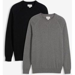 bonprix Feinstrickpullover aus reiner Baumwolle (2er Pack)schwarz 56Herren