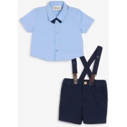 bonprix Kurzarmhemd, Bermuda, Hosenträger und Fliege (4-tlg.Set)blau 56Knaben