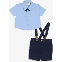 bonprix Kurzarmhemd, Bermuda, Hosenträger und Fliege (4-tlg.Set)blau 56Knaben