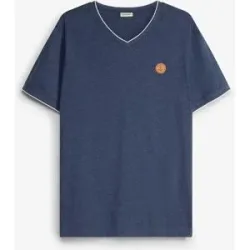 bonprix T-Shirt mit V-Ausschnitt in Doppeloptikblau 52Herren