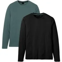 bonprix Langarmshirt in Regular Fit (2er Pack)schwarz 52Herren