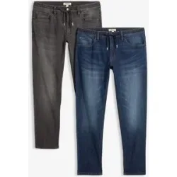 bonprix Leichte Regular Fit Stretch-Jeans mit elastischem Bund, Straight (2er Pack)blau 38Herren