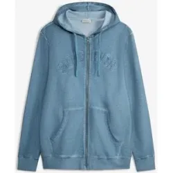 bonprix Kapuzen-Sweatjacke in gewaschener Optik aus reiner Baumwolleblau 52Herren