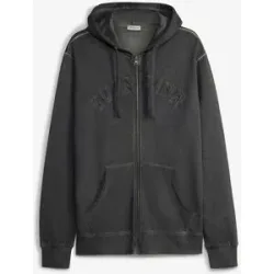 bonprix Kapuzen-Sweatjacke in gewaschener Optik aus reiner Baumwollegrau 52Herren