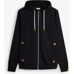 bonprix Kapuzen-Sweatjacke mit Lederimitat-Detailsschwarz 48Herren