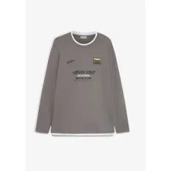 bonprix Langarmshirt in 2-in-1-Optik aus reiner Bio-Baumwollegrau 44Herren