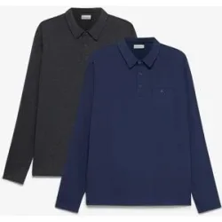 bonprix Polo-Langarmshirt mit Brusttasche (2er Pack)blau 44Herren