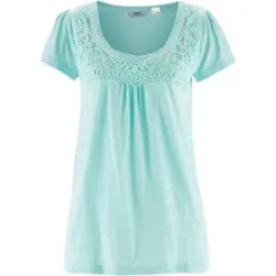 bonprix Baumwoll Shirt mit Spitze, Kurzarmblau 36Damen