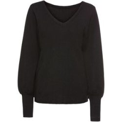 bonprix Strickpullover Viskosemischung, Ballonärmel, V-Ausschnitt