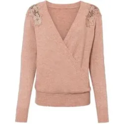 bonprix Strickpullover in Wickel-Optik, Schultern mit Cut-Out und Spitzeneinsatz