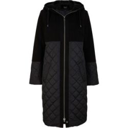 bonprix Wintermantel Materialmix, lockere Passform, mit Kapuze, Riegel-Detail am Saum