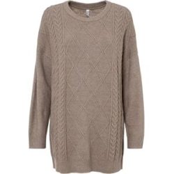 bonprix Strickpullover mit tollem Zopfmuster, lässige Oversized Passform, Melange-Optik