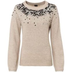 bonprix Strickpullover mit bunten Pailletten, Raglanärmel, bequem, Rundhals-Ausschnitt