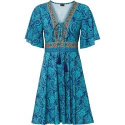 bonprix Jerseykleid ausgestellte Passform, Kurzarm, mit Schnürung und Bindeband