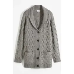 bonprix Longstrickjacke mit Schalkragen und Zopfmustergrau 44Damen