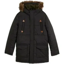 bonprix Winterparka mit Lederimitat-Details und Fellkapuzeschwarz 128Knaben