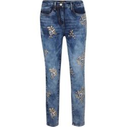 bonprix Slim-Fit-Jeans mit floraler Stickereiblau 54Damen