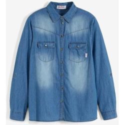 bonprix Jeansbluse mit Druckknöpfen, Langarmblau 46Damen