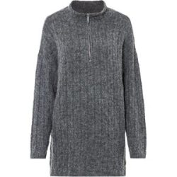 bonprix Longpullover mit Stehkragen und Reissverschluss im Troyer-Look, Zopfstrickmuster