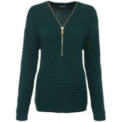bonprix Grobstrick-Pullover mit Reißverschluss-Detailgrün 40Damen