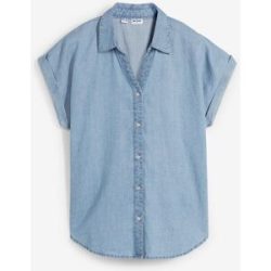 bonprix Jeans-Kurzarmbluse mit Leinenblau 36Damen