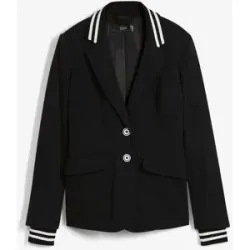 bonprix Baumwoll-Blazer mit gestreiften Detailsschwarz 46Damen