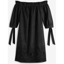 bonprix Off-Shoulder-Kleid aus Baumwolle, mit Stickerei, lässige Passform