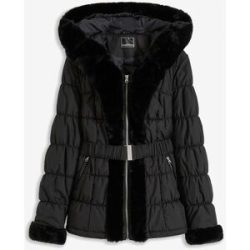 bonprix Steppjacke mit Kapuze eleganter Look, mit Kapuze und Fellimitat, Winterjacke