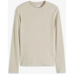 bonprix Geripptes Langarmshirt aus reiner Baumwollegrau 44Damen