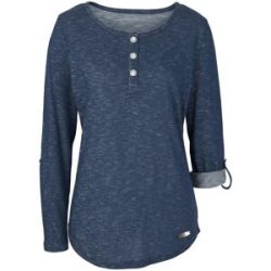 bonprix Langarmshirt im Henley-Look, mit krempelbaren Ärmeln, abgerundeter Saum