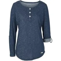 bonprix Langarmshirt im Henley-Look, mit krempelbaren Ärmeln, abgerundeter Saum