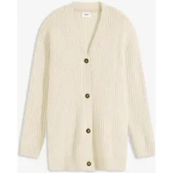bonprix Grobstrickjacke aus weichem Wollmixweiß 40Damen