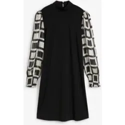 bonprix Jerseykleid mit Chiffon-Ärmelnschwarz 40Damen
