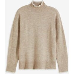 bonprix Strickpullover mit Stehkragen, kontrastfarbige Häkelkanten, bequem, meliert