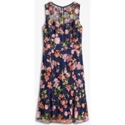 bonprix Midikleid mit floraler Stickereiblau 50Damen