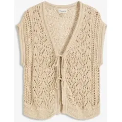 bonprix Ajour-Strickweste mit Viskose und Glitzergarnbeige 36Damen