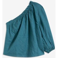 bonprix One-Shoulder Bluse mit Leinenanteilpetrol 36Damen