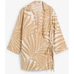 bonprix Kimono-Bluse in Leinenoptikweiß 46Damen