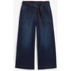 bonprix Weite Jeans mit seitlichem Teilgummibund, mit Bindegürtel, mit breitem Saum