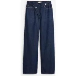 bonprix Wide-Leg-Jeans Mid Waist, Low Stretchblau 54Damen
