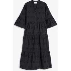 bonprix Midikleid aus reiner Baumwolle, A-Linien-Passform, 3/4-Ärmel, mit Stehkragen