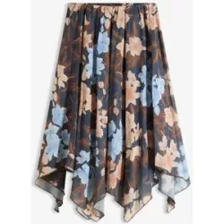 bonprix Chiffon-Midirock mit asymmetrischem Saumblau 42Damen