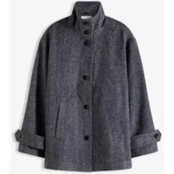 bonprix Lange Cabanjacke in Wolloptikgrau 36Damen