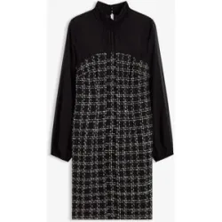 bonprix Minikleid aus Bouclé mit Chiffon Ärmelnschwarz 42Damen