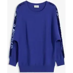 bonprix Feinstrickpullover mit Paillettenblau 36Damen